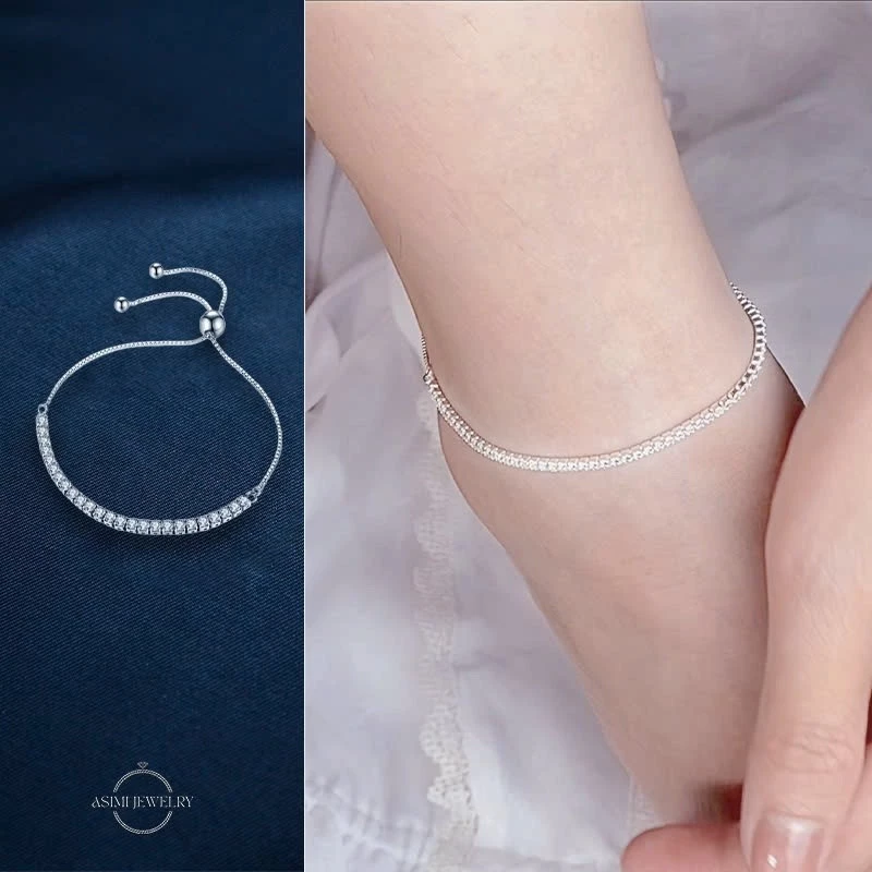 Lắc chân bạc rút chuỗi đá trơn Zircon Asimi Gem Rope LC03 5