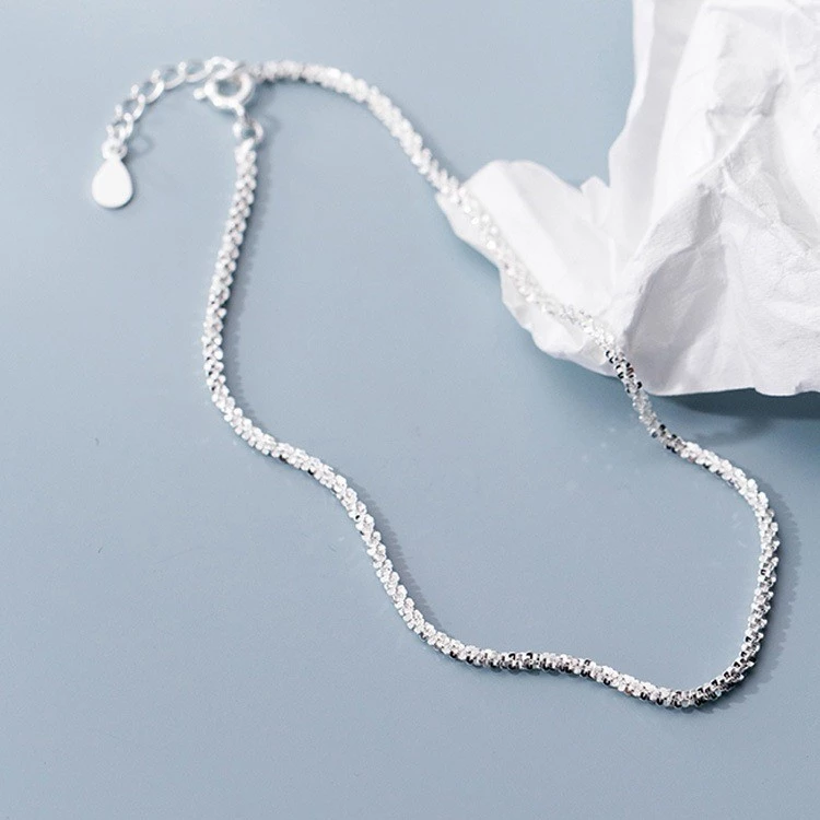 [Loại dày] Lắc chân bạc nữ xù lấp lánh Asimi Ruffled Rope LC01 7