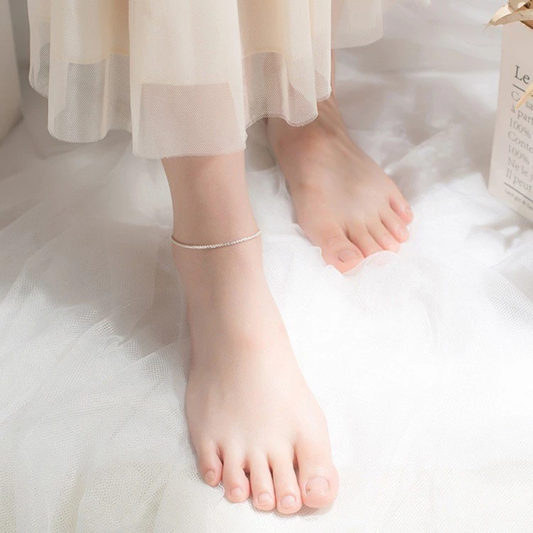 [Loại dày] Lắc chân bạc nữ xù lấp lánh Asimi Ruffled Rope LC01 9