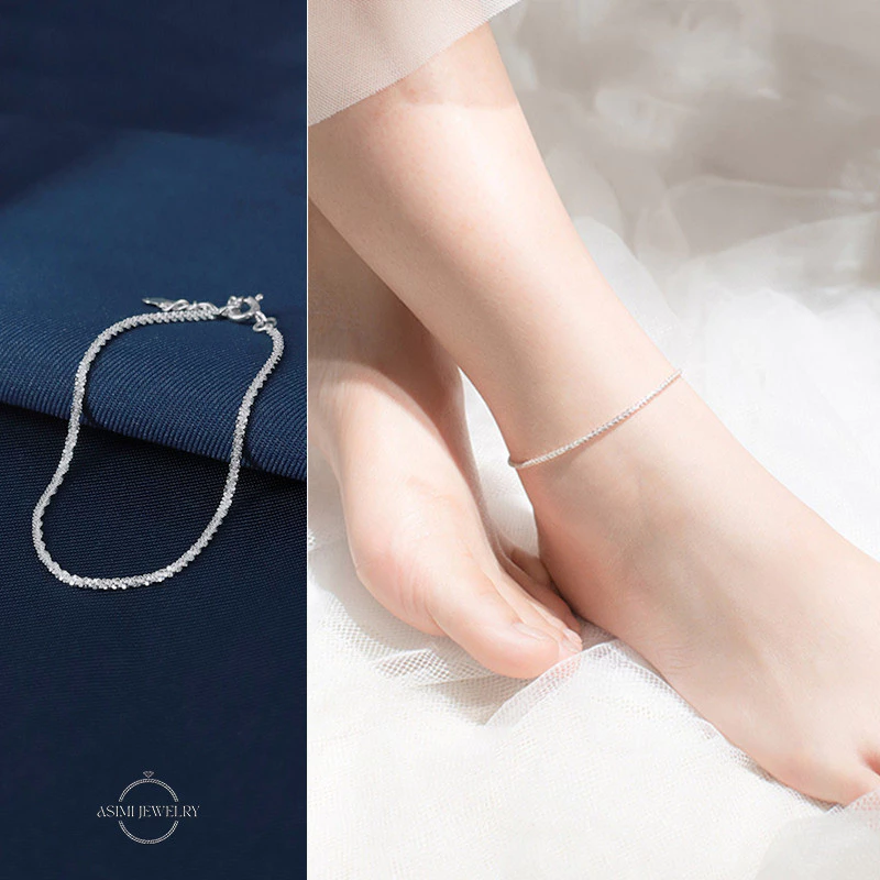 [Loại dày] Lắc chân bạc nữ xù lấp lánh Asimi Ruffled Rope LC01 4