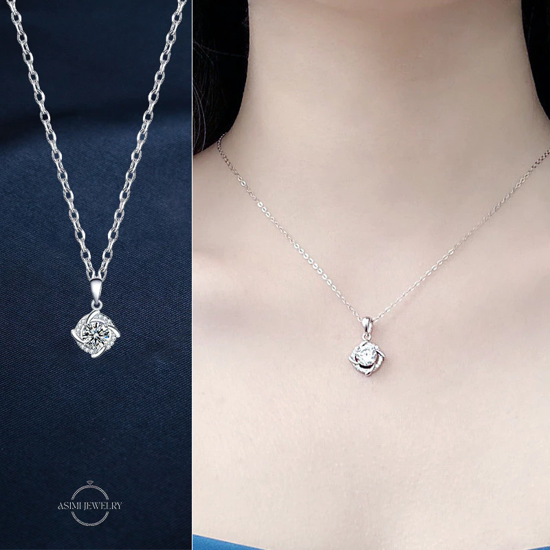 Dây chuyền bạc bọc đá Zircon 8 Ly Asimi Double Circle DC61 6