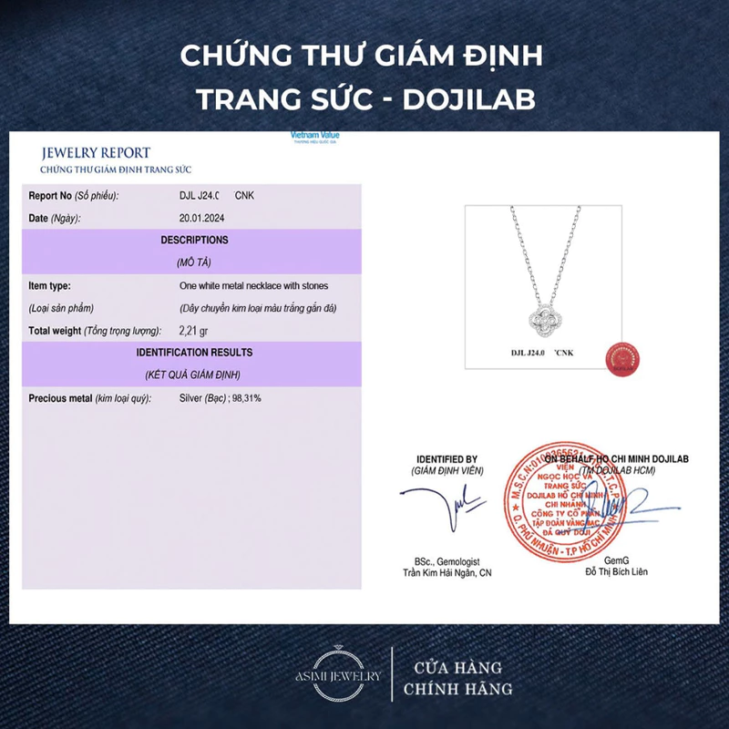 Dây chuyền bạc Cỏ 4 lá mặt hai lớp lớp rời Asimi Twinkle Clover DC63 6