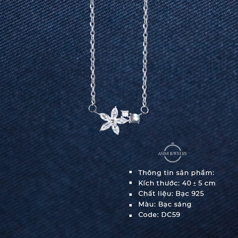 Dây chuyền bạc Ý S925 Star Moonstone Asimi Aurora Fleur DC59 2