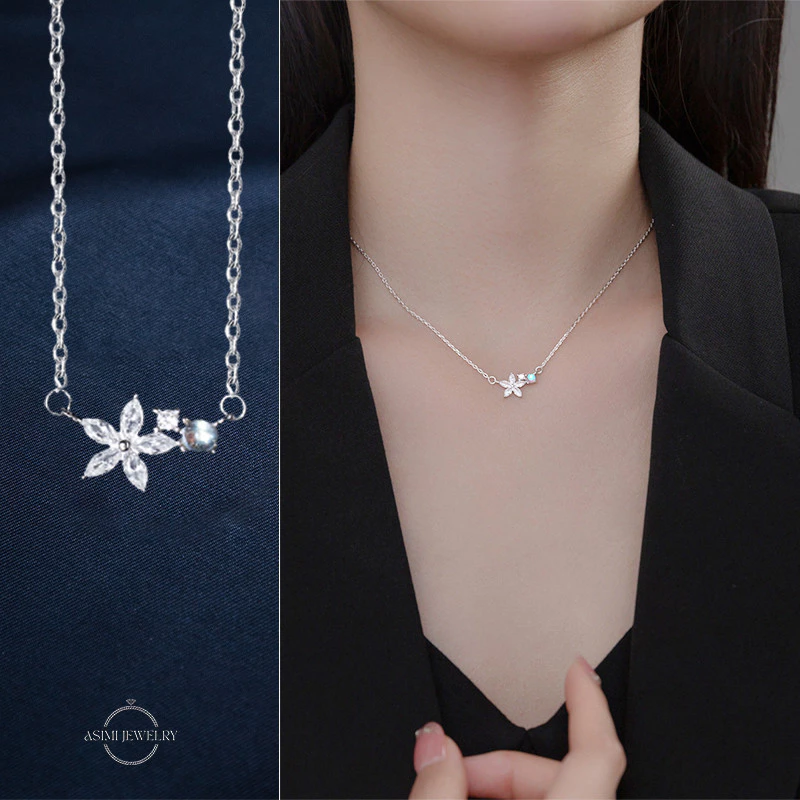 Dây chuyền bạc Ý S925 Star Moonstone Asimi Aurora Fleur DC59 5
