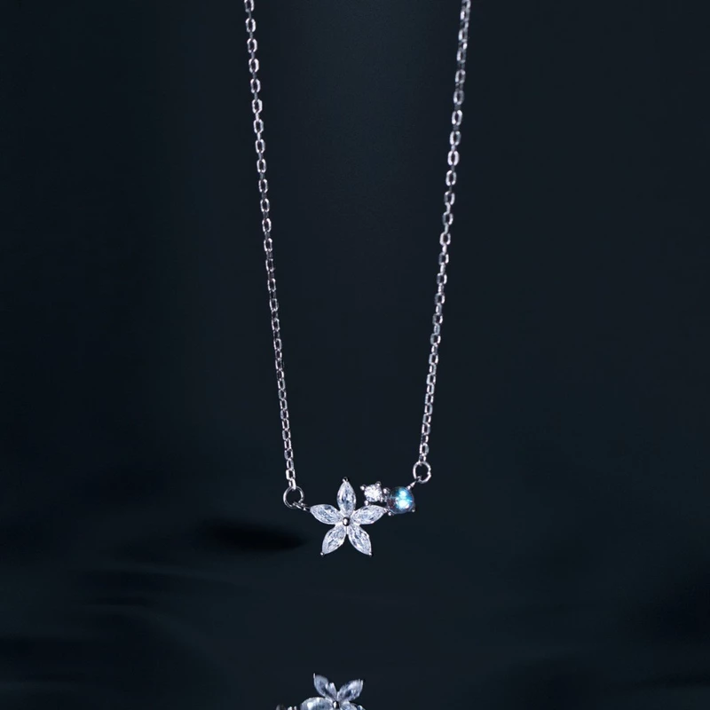 Dây chuyền bạc Ý S925 Star Moonstone Asimi Aurora Fleur DC59 9