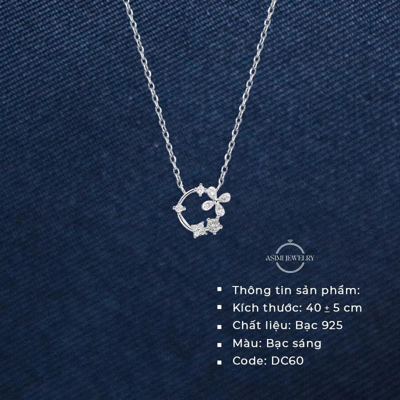 Dây chuyền bạc nữ vòng tròn cỏ Asimi Eternal Bloom DC60 4
