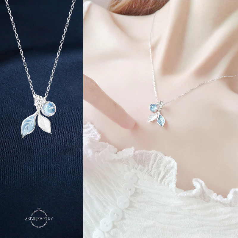 Dây chuyền bạc Waterful đá Moonstone Asimi Waterful Leaf DC58 4