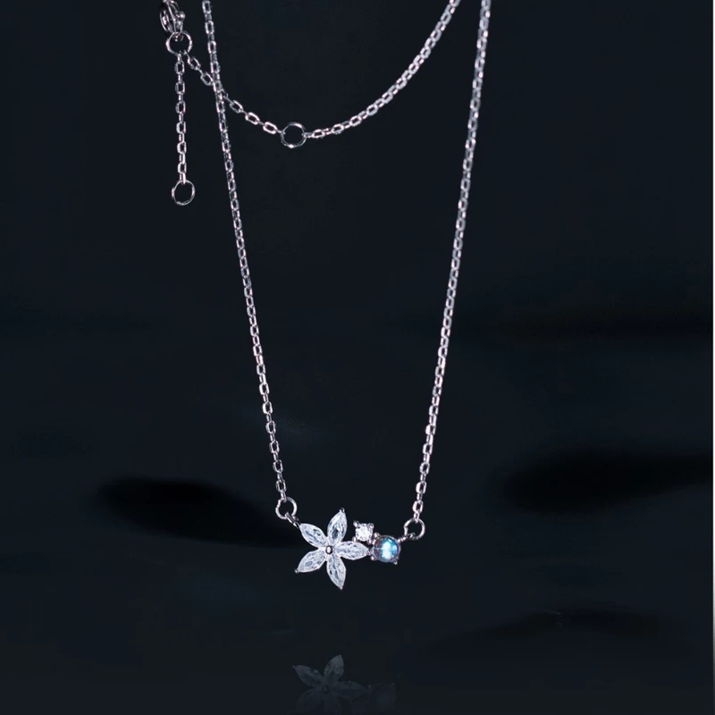 Dây chuyền bạc Ý S925 Star Moonstone Asimi Aurora Fleur DC59 8