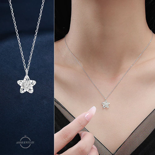 Dây chuyền ngôi sao bạc đá Zircon Asimi Start Zircon DC54 - đeo trên mẫu