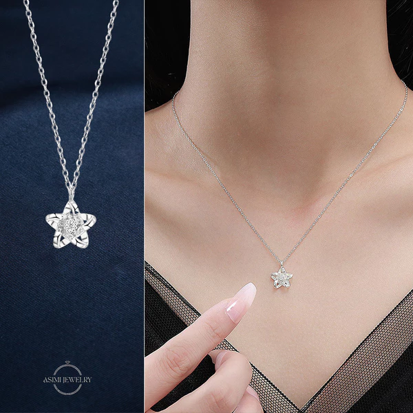 Dây chuyền ngôi sao bạc đá Zircon Asimi Start Zircon DC54 - đeo trên mẫu