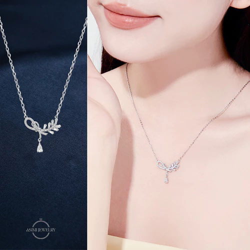 Dây chuyền bạc Ý mặt chuỗi lá Asimi Brave Leaf DC53 - đeo trên mẫu