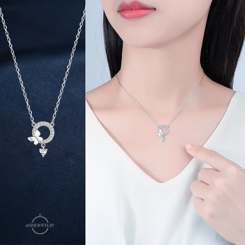 Dây chuyền bạc Bướm tròn Asimi Celestial Wings DC55 5