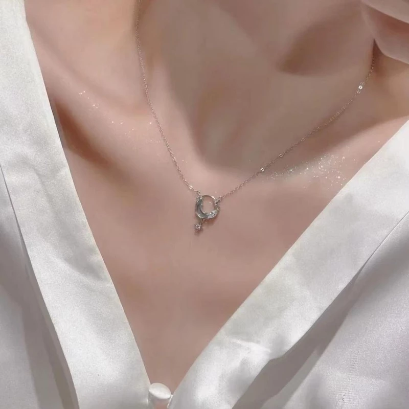 Dây chuyền bạc Ý bán nguyệt moonstone Asimi Moon Night DC49 8