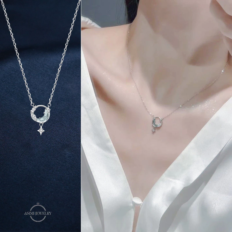 Dây chuyền bạc Ý bán nguyệt moonstone Asimi Moon Night DC49 5