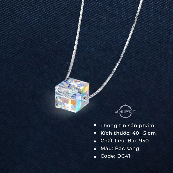 Dây chuyền bạc 925 đá Zircon vuông Asimi Rainbow Line DC41