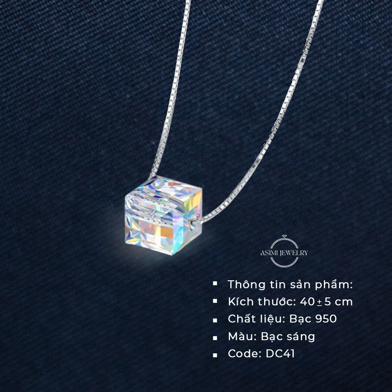 Dây chuyền bạc 925 đá Zircon vuông Asimi Rainbow Line DC41 2