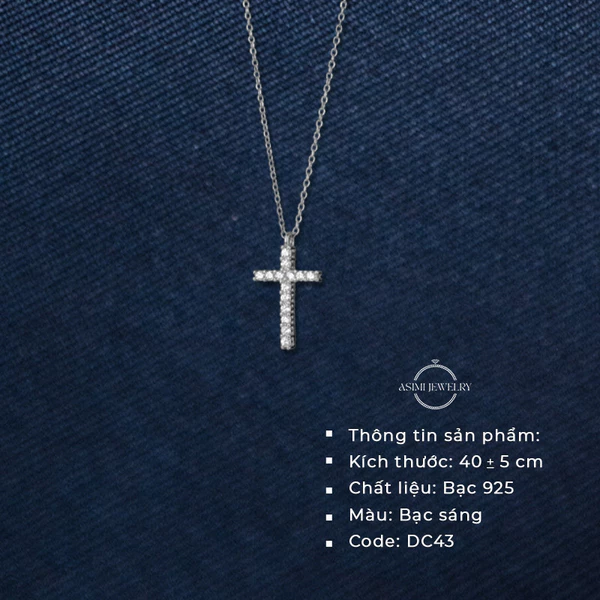 Dây chuyền bạc nữ S925 Thánh Giá Đính Đá Asimi The Cross DC43
