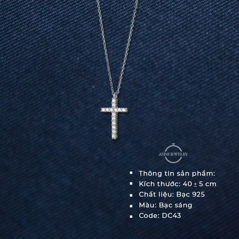 Dây chuyền bạc nữ S925 Thánh Giá Đính Đá Asimi The Cross DC43 2