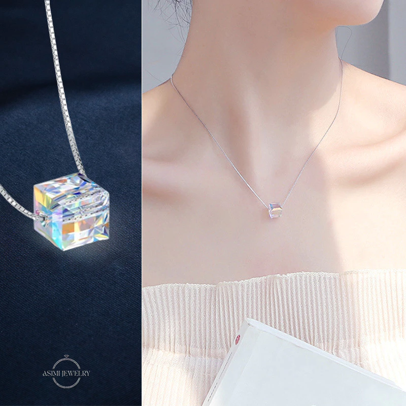 Dây chuyền bạc 925 đá Zircon vuông Asimi Rainbow Line DC41 8