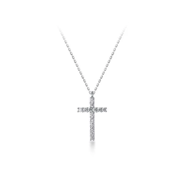 Dây chuyền bạc nữ S925 Thánh Giá Đính Đá Asimi The Cross DC43 - đeo trên mẫu