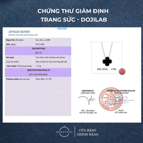 Dây chuyền bạc nữ S925 Cỏ Bốn Lá May Mắn Asimi Lucky Line DC39 - đeo trên mẫu