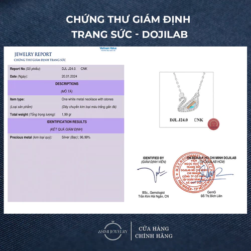 Dây chuyền bạc nữ S925 Thiên Nga Swarovski Asimi DC37 - đeo trên mẫu