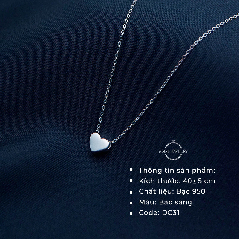 Dây chuyền bạc mảnh trái tim full mặt Asimi Full Heart DC31 2