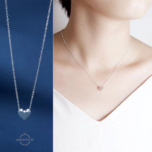 Dây chuyền bạc mảnh trái tim full mặt Asimi Full Heart DC31 - đeo trên mẫu