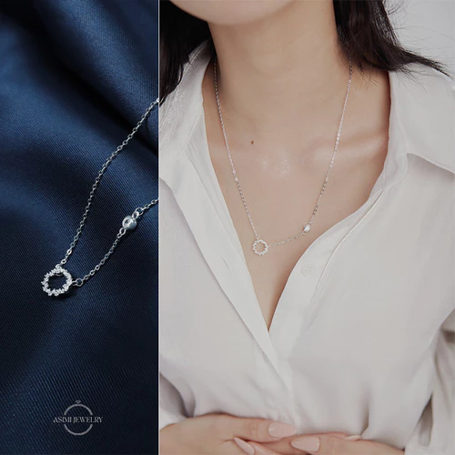 Dây chuyền bạc nữ S925 Huyền Thoại Biển Xanh Asimi Blue Ocean DC03 - đeo trên mẫu