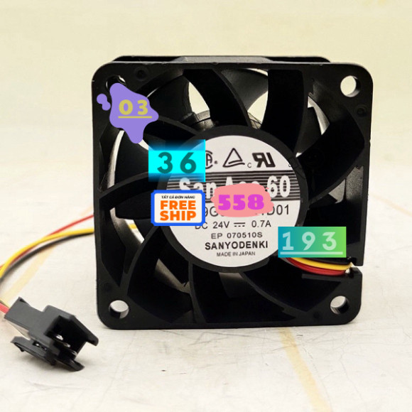 Quạt làm mát Sanyo San Ace 60, model 9G0624S1D01, điện áp 24V, dòng 0.7A, hiệu suất cao và bền bỉ. h