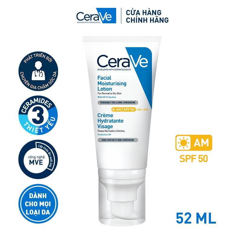Sữa chống nắng dưỡng ẩm phục hồi SPF50 CeraVe AM Facial Moisturising Lotion SPF50 52ml | BigBuy360 - bigbuy360.vn