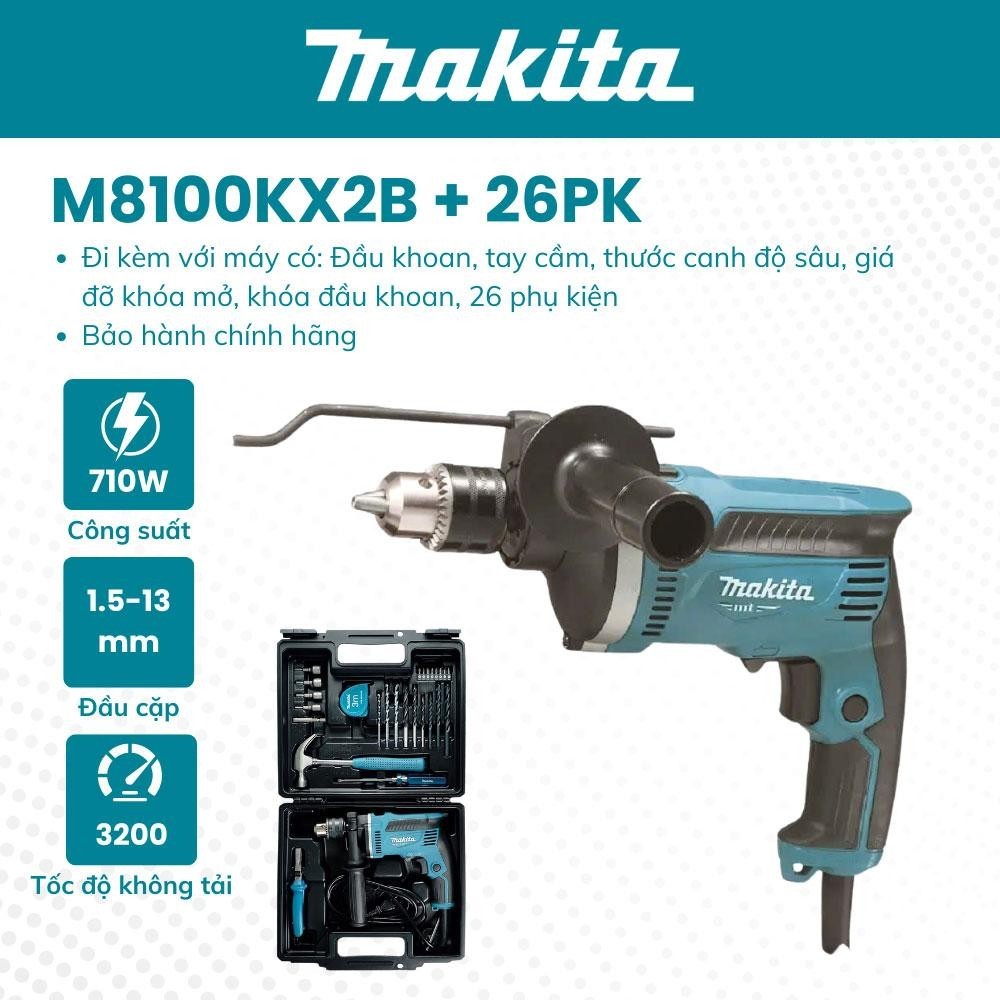 Máy khoan búa & 26 phụ kiện MAKITA - M8100KX2B (16MM-710W) | Hàng chính hãng