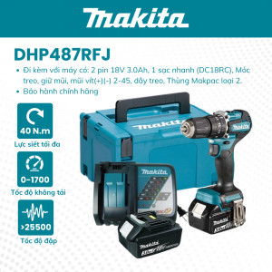Máy khoan búa, vặn vít MAKITA - DHP487RFJ (18V*2 3.0Ah) | Hàng chính hãng