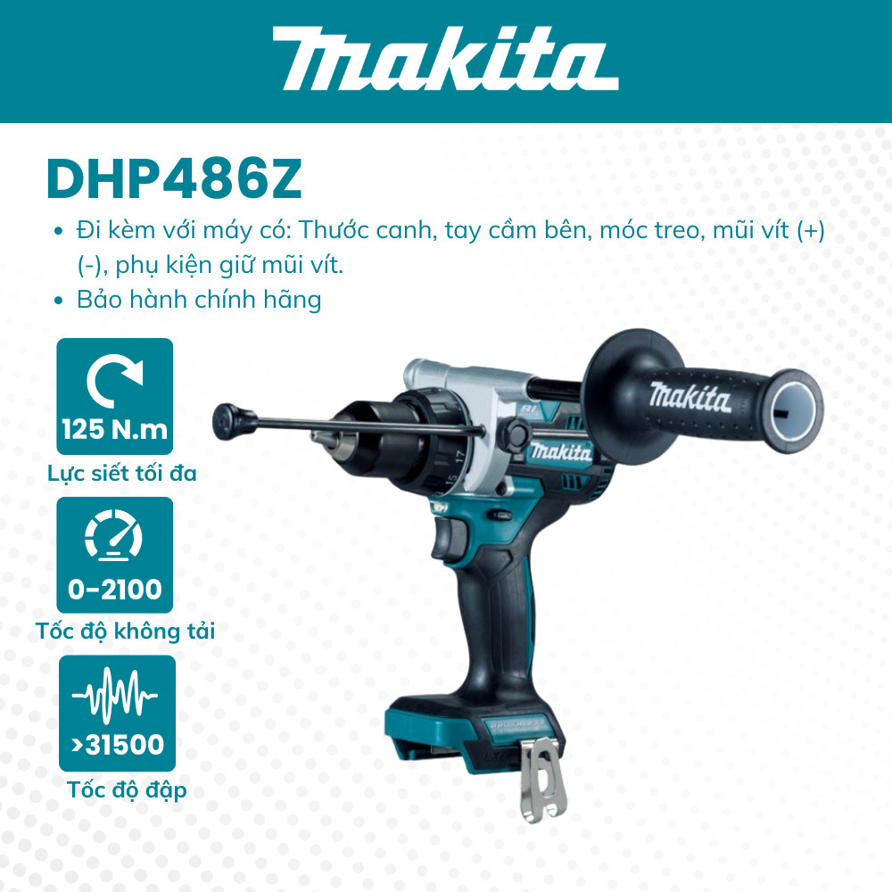 Máy khoan búa, vặn vít MAKITA - DHP486Z (18V) Chưa pin, sạc | Hàng chính hãng