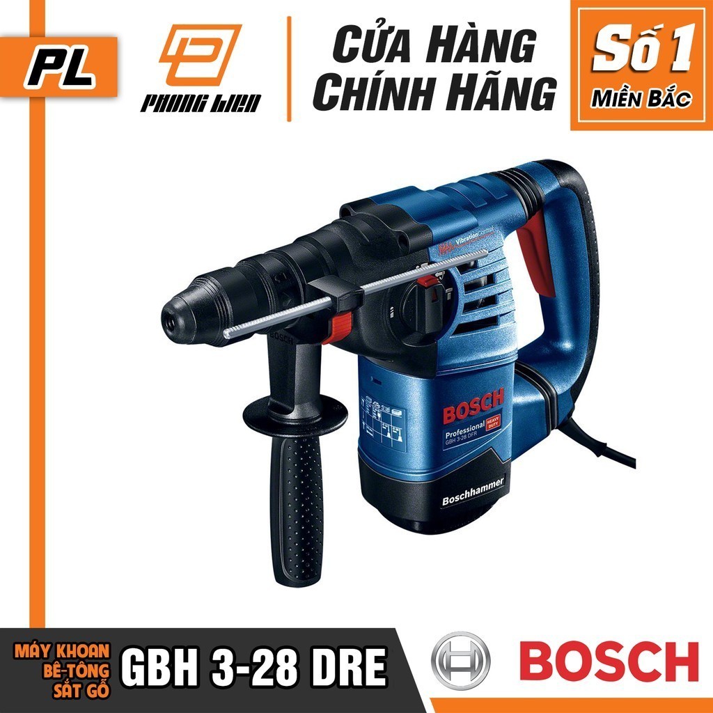 Máy Khoan Búa Bosch GBH 3-28 DRE (28MM-800W) - Chuyên Khoan Bê Tông, Có Đục, Giảm Rung - Hàng Chính 