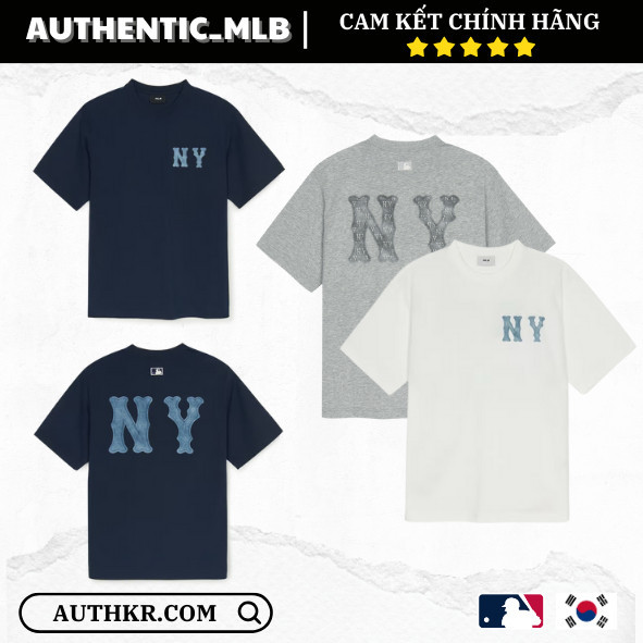 [Auth] Áo phông MLB Basic Denim Like Coopers Overfit NY - MLB CHÍNH HÃNG - 3ATSB1053