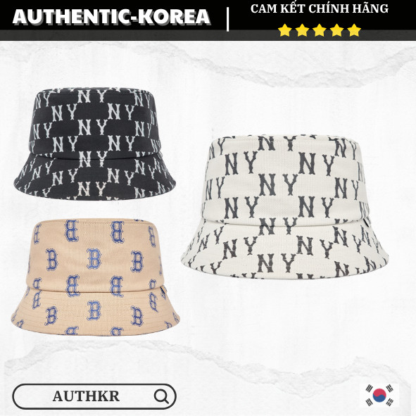 [Auth] Mũ Bucket MLB mono Logo NY/B - MLB CHÍNH HÃNG - 3AHTM013N