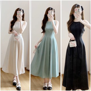 Váy Cổ Yếm Maxi Trơn Bo Eo Dáng Dài Xòe Chất Chéo Tiểu Thư Hàn Quốc Dự Tiệc Sự Kiện Đi Chơi - Vierlin V168