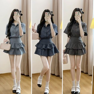 Set Áo Bo Eo Trơn Đính Nơ Thêu Kèm Chân Váy 2 Tầng Duyên Dáng, Hiện Đại VIERLIN - V131