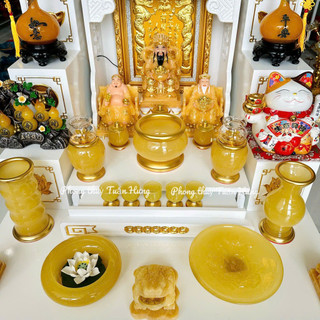  Bộ đồ thờ cúng cao cấp ngọc vàng lưu ly kết hợp đồng đồ thờ gia tiên và thần tài sẵn kho,hàng loại 1 