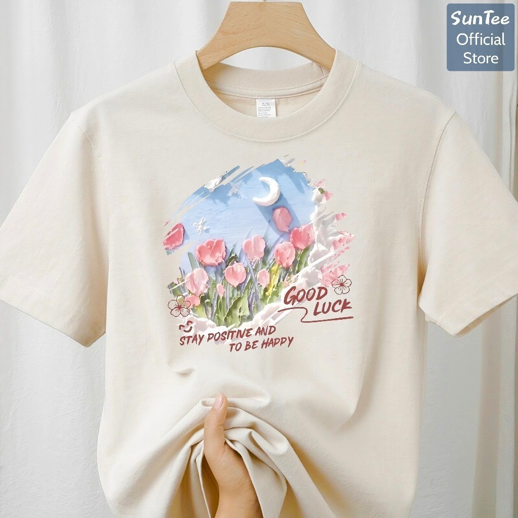 Áo thun nữ form vừa SUNTEE STFV181 phong cách basic in hình 081 vải cotton 250GSM cao cấp thoáng mát