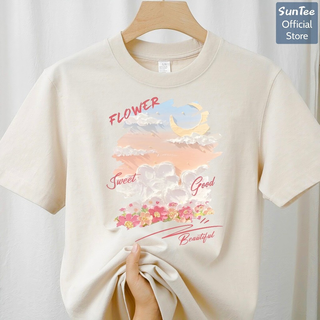 Áo thun nữ form vừa SUNTEE STFV188 phong cách basic in hình 086 vải cotton 250GSM cao cấp thoáng mát