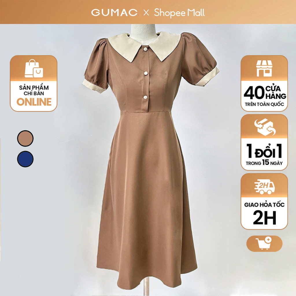 Đầm nữ GUMAC dáng A phối bâu  LDE0702