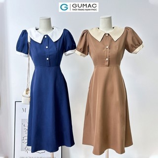 Đầm nữ GUMAC dáng A phối bâu  LDE0702