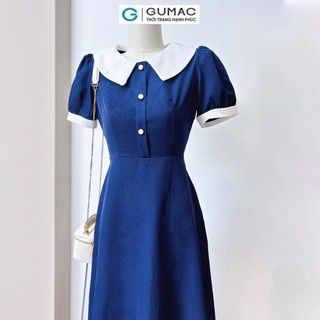 Đầm nữ GUMAC dáng A phối bâu  LDE0702