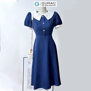 Đầm nữ GUMAC dáng A phối bâu  LDE0702