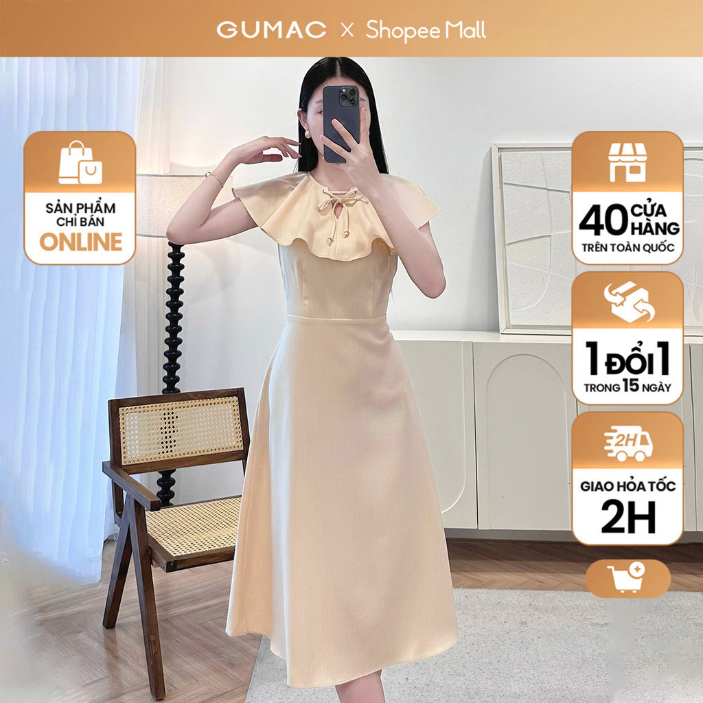 Đầm nữ GUMAC cổ bèo thắt dây  DE05008