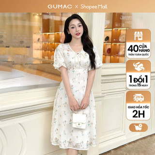 Đầm nữ GUMAC hoa nhí thiết kế tay bí thắt nơ  DE03016