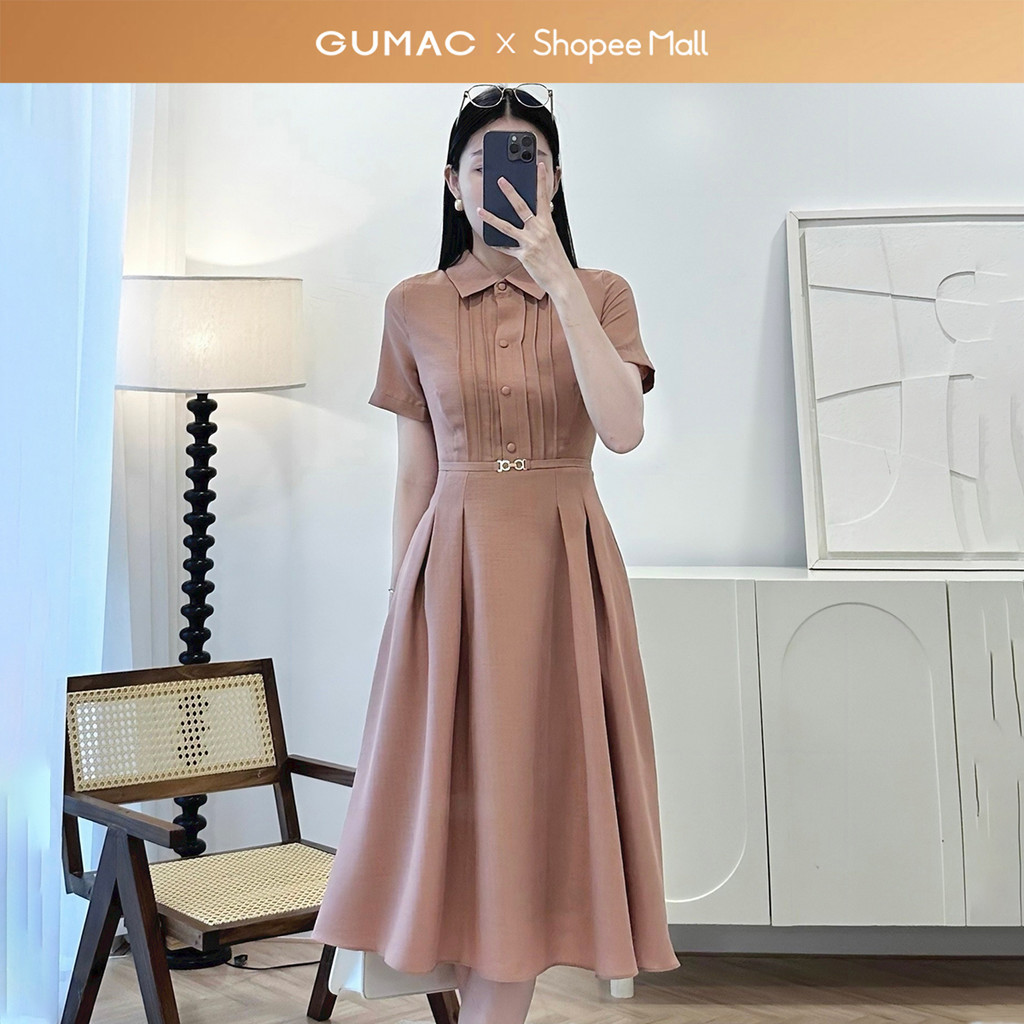 Đầm nữ GUMAC sơ mi xếp ly  DE05052