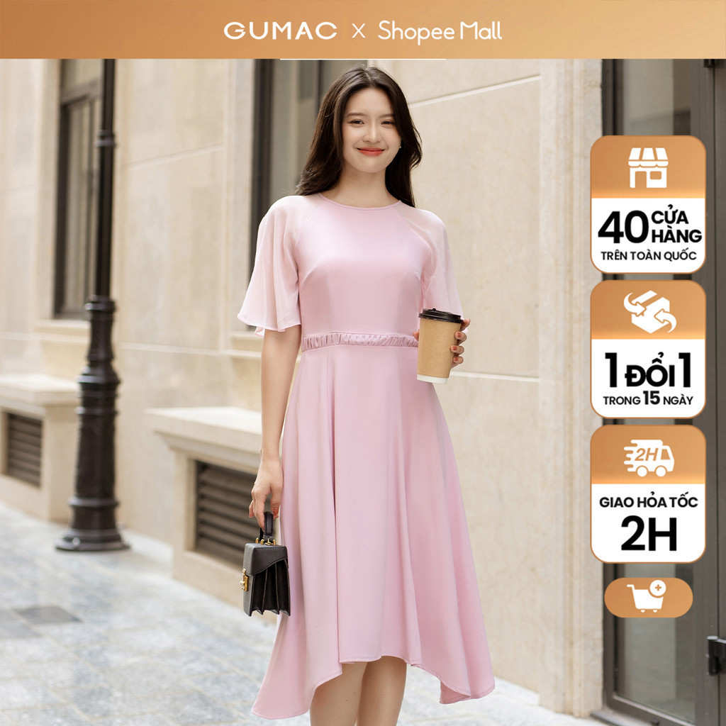 Đầm nữ GUMAC tay raglan eo kiểu  DD04069